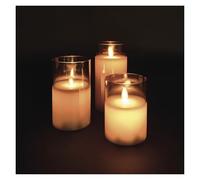 EMOS - Candele a LED in barattolo di vetro, 3 pezzi - fiamma danzante, bianco caldo - timer da 6 ore, funzionamento a batteria (2 x AA) - Durata 10000 ore - per interni - Vetro fumé