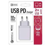 EMOS - Caricatore USB C Quick 3A, 30W, Power Delivery e Qualcomm QC 3.0, PD con 2 porte USB: USB-C e USB-A, per smartphone, fotocamera, cellulare, tablet