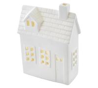 EMOS - Casetta a LED in ceramica con luce bianca calda, 1 batteria a bottone e timer - casa invernale a batteria, 1 CR2032 incluso nel prodotto - Timer per accensione automatica 6/18h - bianco