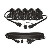 EMOS Catena di luci per feste con attacco E27, per interni ed esterni, 7,35 in gomma, per 10 lampadine con filettatura E27, cavo da 5 m, collegamento di alimentazione 230 V, IP44 per feste, Natale,