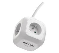 EMOS - Ciabatta a cubo, multipresa a forma di cubo con 4 prese e 2 porte USB francese, cavo da 1,9 m con supporto da parete/tavolo, maggiore protezione da contatto