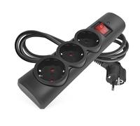 EMOS - Ciabatta di protezione da sovratensione con indicatore LED, 3 prese, cavo da 1,5 m - 3 prese Schuko ruotate a 45°, interruttore, maggiore protezione da contatto - Carico massimo 2300 W/10 A