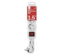 EMOS - Ciabatta elettrica a 3 prese da 1,5 m con interruttore - 3 prese Schuko ruotate 45° - 250 V, 16 A, 3680 W - Isolamento in PVC - H05VV-F3G 1,5 mm2 - Maggiore protezione da contatto - IP20 per