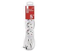EMOS - Ciabatta elettrica a 4 prese, cavo bianco, prese ruotate a 45°, 1,5 mm, Schuko, con sicurezza per bambini, IP20, per interni 5 m
