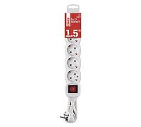 EMOS Ciabatta elettrica a 5 prese da 1,5 m con interruttore, 5 prese Schuko ruotate di 45°, 250 V, 16 A, 3680 W, isolamento in PVC, H05VV-F3G 1,5 mm2, maggiore protezione da contatto, IP20 per interni