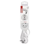 EMOS Ciabatta elettrica con USB, 2 prese multiple e 3 porte USB, cavo di prolunga da 2 metri, 2 USB-A + 1 connettore USB-C, corrente di ricarica max. 3,4 A, maggiore protezione da contatto, IP20 per
