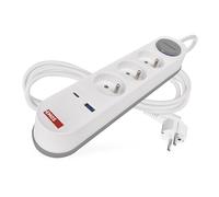 EMOS - Ciabatta elettrica francese a 3 prese con ricarica USB, con interruttore e cavo da 2 m 1,5 mm2 - Montaggio a parete - IP20 per interni - bianco - Tipo francese