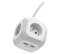 EMOS Cube/Socket Cube/Power Cube/Socket Block/Presa multipla a forma di cubo con 4 prese e 2 porte USB EURO, cavo da 1,9 m, montaggio a parete, protezione bambini