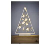 EMOS DCWWW27 - Albero di Natale luminoso in legno, 15 LED, luce bianca calda, IP20 per interni, funzionamento a batteria (2 x AA), durata 10000 ore, timer da 6/18h, 0,45 Watt, 20 x 30 cm, colore