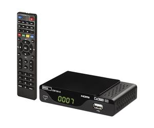EMOS Decoder DVB-T2, recivitore digitale terrestre H.265 HEVC HD con connessione USB, HDMI, SCART e coassiale, telecomando e infrarossi, PVR, lettore multimediale e funzione EPG, Nero