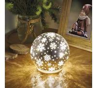 EMOS Decorazione da tavolo a LED a forma di sfera con motivo fiocchi di neve, bianco caldo, proiettore interno con 10 LED, diametro 12 cm, funzionamento a batteria (3 x AAA), durata 10000 ore, IP20