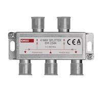 EMOS Distributore antenna a 4 vie A-Class - splitter satellitare a 3 vie con presa F - completamente schermato 7,5 dB - Frequenza 5 - 2400 MHz - 1 ingresso/4 uscite - SAT+TV distributore TV con