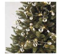 EMOS Ghirlanda luminosa argentata con 20 LED, ghirlanda decorativa a LED con sfere e stelle, 190 cm, funzione timer 6/18 h, funzionamento a batteria (2 x AA), durata 10.000 h, IP20 per interni