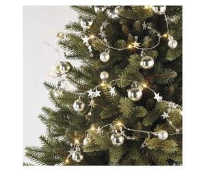 EMOS Ghirlanda luminosa argentata con 20 LED, ghirlanda decorativa a LED con sfere e stelle, 190 cm, funzione timer 6/18 h, funzionamento a batteria (2 x AA), durata 10.000 h, IP20 per interni