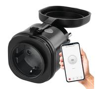 EMOS GoSmart - Presa Wi-Fi per esterni, 16 A, 2,4 GHz, con timer e contatore, IP44, controllata manualmente o con app intelligente, assistente vocale Amazon Alexa, Google Assistant, nero