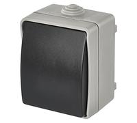 EMOS Interruttore campanello impermeabile con bilanciere, colore grigio-nero, 250 V ~/10 AX, plastica, montaggio a parete, classe di protezione IP54 per esterni