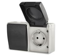 EMOS Interruttore e presa con contatto di protezione, combinazione presa Schuko e interruttore singolo per montaggio a parete, IP44 per ambienti umidi ed esterni, colore: nero/grigio