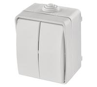 EMOS Interruttore seriale impermeabile con 2 bilancieri, doppio interruttore per illuminazione, colore bianco, 250 V/10 AX, plastica, montaggio a parete, classe di protezione IP54 per esterni