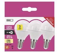 EMOS, lampadina LED 6 W, sostituisce lampadine da 40 W, attacco E14, 470 lm, bianco caldo, 2700 K, mini globo G45, 30000 ore di durata, confezione da 3