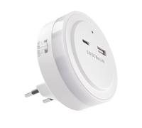 EMOS Luce notturna a LED per presa con uscita USB-C e USB-A, 5,0 V/3,4 A, interruttore e sensore crepuscolare, luce di orientamento per cameretta dei bambini, scale, camera da letto, cucina,
