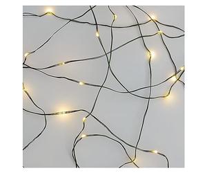 EMOS Nano, catena di luci a LED, luce bianca calda, per interni ed esterni (IP44), 15 m, per feste, Natale, funzione timer 6 ore, alimentatore e trasformatore, cavo verde