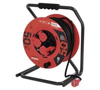 EMOS P19221 Avvolgicavo 50m-4 Prese Schuko-Impermeabile, Urti, Resistente alle temperature-230 V, 15 A, 3500 W-Isolamento in gomma-H05RR-F 2,5 mm2-IP44 per Esterni, Grigio, Blu, Nero