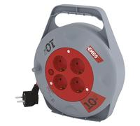 EMOS P19510 Mini Cavo di prolunga da 10 m, Scatola, avvolgicavo, Tamburo per Cavi per Uso Interno, 4 Prese Schuko, 2300 W, Interruttore Termico, Grigio/Rosso, 230 V, Multicolore
