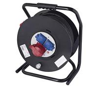 EMOS P19733 Avvolgicavo per cantieri/industriali/campeggio, m, con 3 prese con coperchio ribaltabile (1, 2 x contatti di protezione), IP44, per esterni, spina CEE, Nero, 33 Meter 2,5 mm