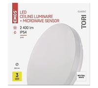 EMOS Plafoniera LED Tori 24 W con sensore MM, impermeabile per interni ed esterni, luminosità 2400 lm, bianco neutro 4000 K, lampada da soffitto per corridoio, bagno, cucina, balcone, terrazza,