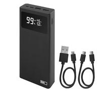 EMOS Power Bank BetaQ 20000 mAh, 22,5 W, Quick-Charge batteria esterna con passthrough e display, 3 uscite + 2 ingressi inclusi, cavo dati USB/USB-C, Auto ON/Off, nero