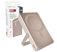 EMOS - Powerbank 10.000 mAh WI 1031 con magnete - Batteria esterna magnetica con passthrough e ricarica wireless - Porta USB-C con cavo dati USB - per iPhone, iPad, smartphone, tablet - Oro rosa