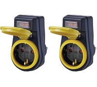 EMOS - Presa esterna con interruttore - Presa Schuko con tappo - 250 V, 16 A, 3680 W - Isolamento in gomma - IP44 per esterni - Nero (Confezione da 2)