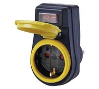 EMOS - Presa esterna con interruttore - Presa Schuko con tappo - 250 V, 16 A, 3680 W - Isolamento in gomma - IP44 per esterni - Nero