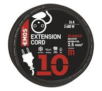 EMOS - Prolunga IP44, 10 m, 1 presa francese, impermeabile, resistente agli urti, alle temperature e all'olio, 230 V, 16 A, 3680 W, isolamento in gomma, H07RN-F3G 2,5 mm2, per esterni, colore nero