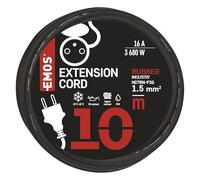 EMOS - Prolunga IP44, 10 m, 1 presa francese, impermeabile, resistente agli urti, alle temperature e all'olio, 230 V, 16 A, 3680 W, isolamento in gomma, H07RN-F3G 1,5 mm², per esterni, colore nero