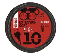 EMOS - Prolunga IP44 da 10 m - 2 prese francesi - Impermeabile, resistente agli urti, al calore e al freddo - 230 V, 16 A, 3680 W - Isolamento in gomma - H05RR-F3G 1,5 mm2 - Per esterni - Nero