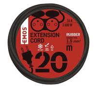 EMOS - Prolunga IP44 da 20 m - 2 prese francesi - Impermeabile, resistente agli urti, al calore e al freddo - 230 V, 16 A, 3680 W - Isolamento in gomma - H05RR-F3G 1,5 mm2 - Per esterni - Nero
