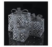 EMOS Regali di Natale a LED argentati, con nastro largo e fiocco decorativo, 3 pezzi, decorazione natalizia, bianco freddo, cavo da 3 m, alimentatore con timer, IP20 per interni