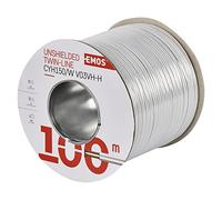 EMOS S8291, 5, 100 metri di cavo a due fili in puro rame per bassa tensione, bianco con marcatura di polarità, 2 x 1,50 mm2, Set di 100 Pezzi