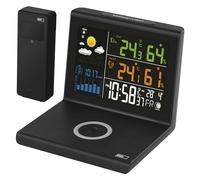 EMOS Stazione meteo radio con caricabatterie Qi senza fili, display a colori VA, alimentatore e sensore esterno, funzioni: termometro, igrometro, previsioni meteo, indicatore orologio DCF, sveglia