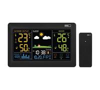 EMOS Stazione meteo radio con display a colori e sensore esterno, termometro, igrometro, barometro, previsioni meteo, visualizzazione data e orologio, sveglia, indicatore Smiley, alimentatore di rete