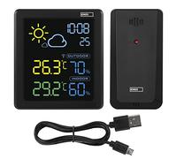 EMOS Stazione meteo radio con display a colori VA e sensore esterno, termometro, igrometro, previsioni meteo, visualizzazione orologio, sveglia, cavo micro USB da 1,5 m, colore: nero