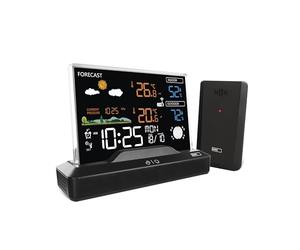 EMOS - Stazione meteo senza cornice con sensore esterno - termometro, igrometro, barometro, previsioni meteo, memoria - orologio radio con sveglia, calendario - doppia alimentazione (alimentatore