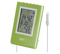 EMOS Stazione meteorologica digitale con termometro esterno e interno con sensore cavo da 1,9 m, previsioni meteo, data, ora, fasi lunari, sveglia, funzionamento a batteria, verde