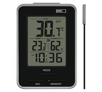 EMOS Termometro digitale con sensore esterno, termometro e igrometro interno ed esterno, visualizzazione min e valori massimi, sveglia con funzione snooze, funzionamento a batteria, argento