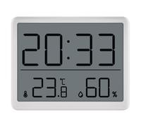EMOS Termometro digitale da ambiente e igrometro con orologio da appoggio/appendere/supporto magnetico, display LCD con visualizzazione di valori minimi e massimi, data, sveglia, batteria inclusa,