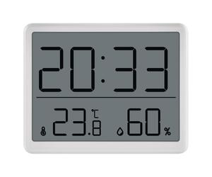 EMOS Termometro digitale da ambiente e igrometro con orologio da appoggio/appendere/supporto magnetico, display LCD con visualizzazione di valori minimi e massimi, data, sveglia, batteria inclusa,
