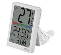 EMOS - Termometro digitale e igrometro con sensore di cavo da 1,9 m - tendenza di temperatura e umidità, visualizzazione comfort, ora con funzione sveglia - funzionamento a batteria (2 x AAA) - bianco