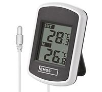 EMOS E0041 Termometro Digitale per Interni ed Esterni con Alimentatore Cavo, cablato, a Batteria, plastica, Bianco