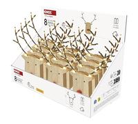 EMOS - Testa di renna con corna luminose, 12 pezzi - Decorazione in legno con 8 LED, bianco caldo - Timer 6/18h, funzionamento a batteria (2 batterie AAA incluse) - Durata 10000 ore - per interni